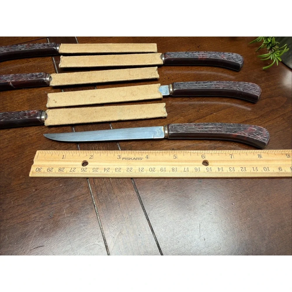Imperial Stainless Steak Knife Lot Of 6 Vintage Brown Handle 4 Inch